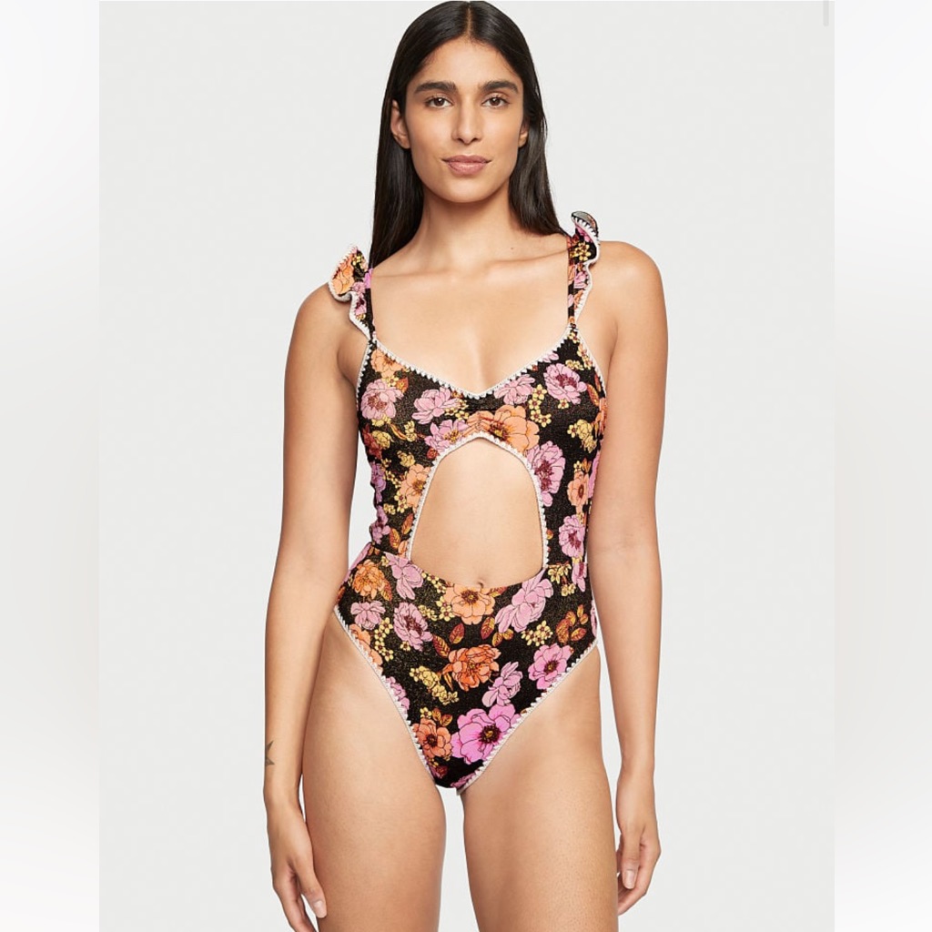 Victoria’s Secret Ruffle One Piece Bathing Suit With Crochet Trim